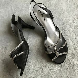 Annie Lexington Black Crystal Sandals Wedding Prom